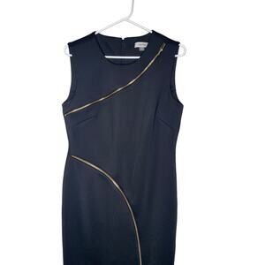 Calvin Klein Black Sheath Dress Size 10 with gold zipper embellishment